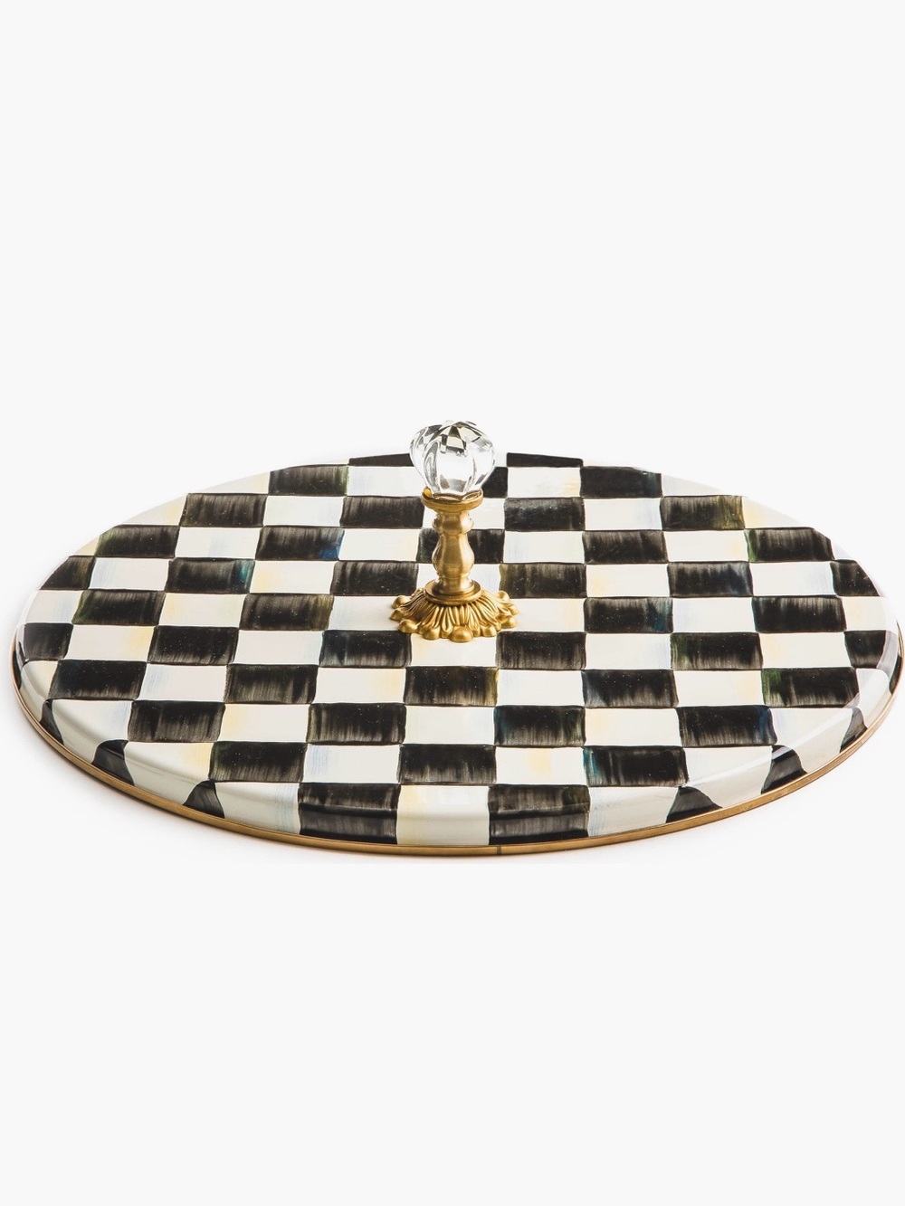 Mackenzie Childs Courtly Check Black White round cheese course board charcuterie